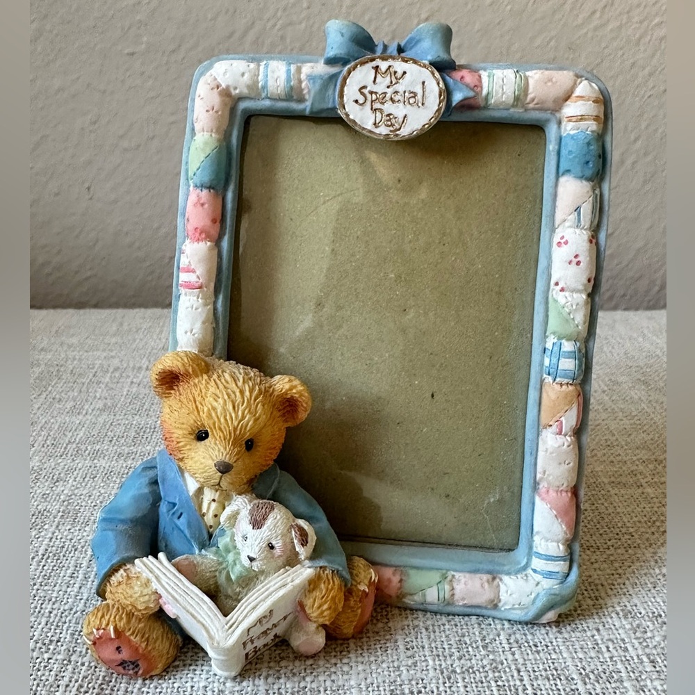 Vintage 1994 Patchwork Cherished Teddy Bear Photo Frame
